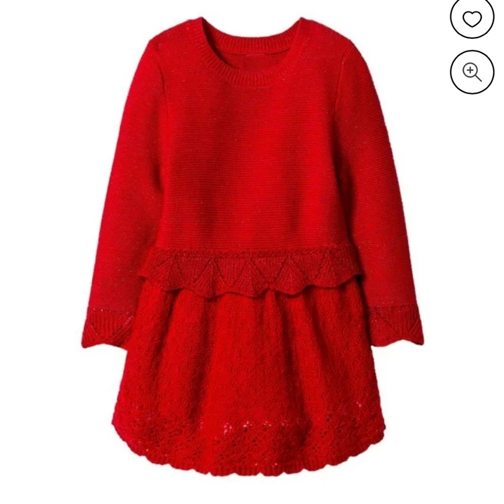 Cat & Jack Red Knit Crochet Drop Waist Holiday Glitter Sweater Dress